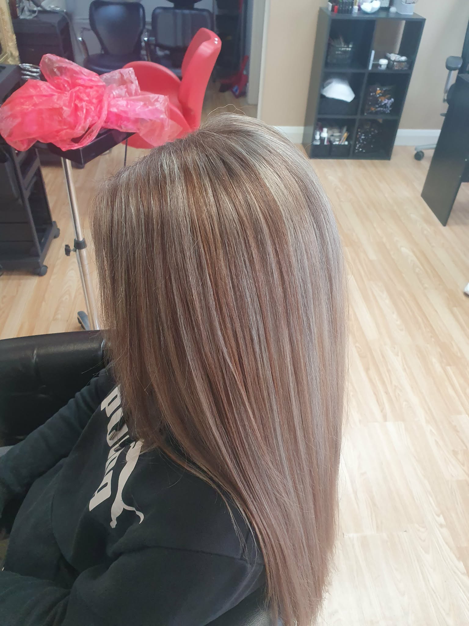 The same hair after colouring and styling